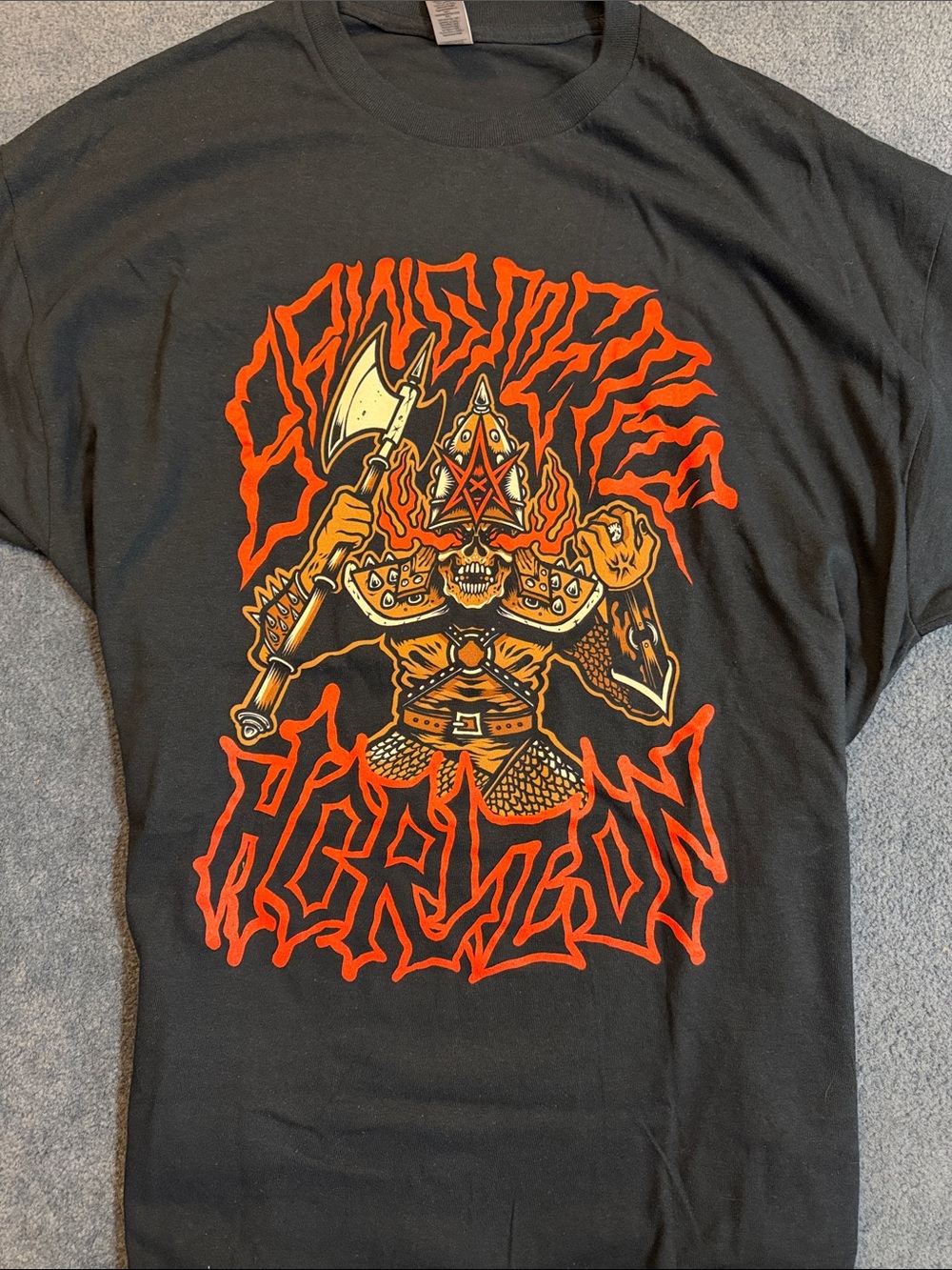 BMTH Gildan Black Heavy Metal Graphic Tee with Orange and Cream Artwork-New